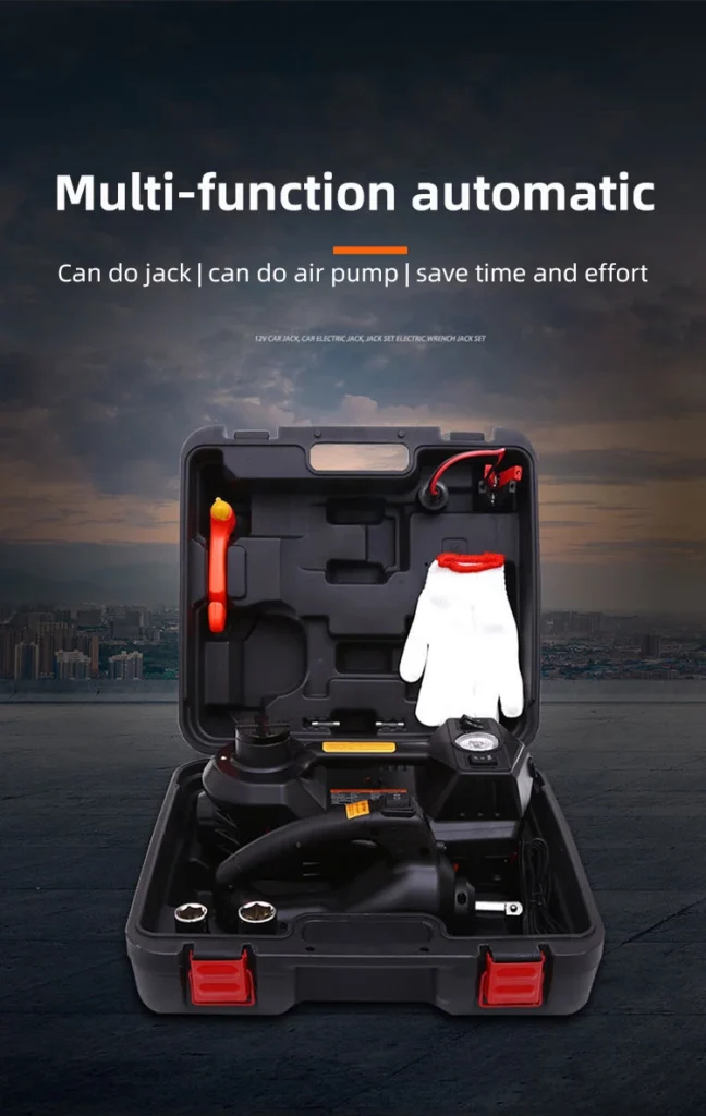 Electric hydraulic jack lifting a car